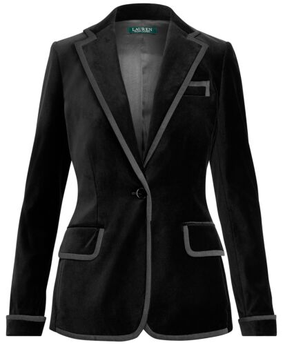 Women's Lauren Ralph Lauren Black Stretch Velvet Blazer Jacket New - Picture 1 of 4