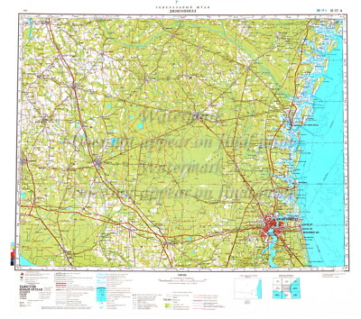 Soviet Russian Topographic Map JACKSONVILLE, FLORIDA USA 1:500K Ed.1983 POSTER