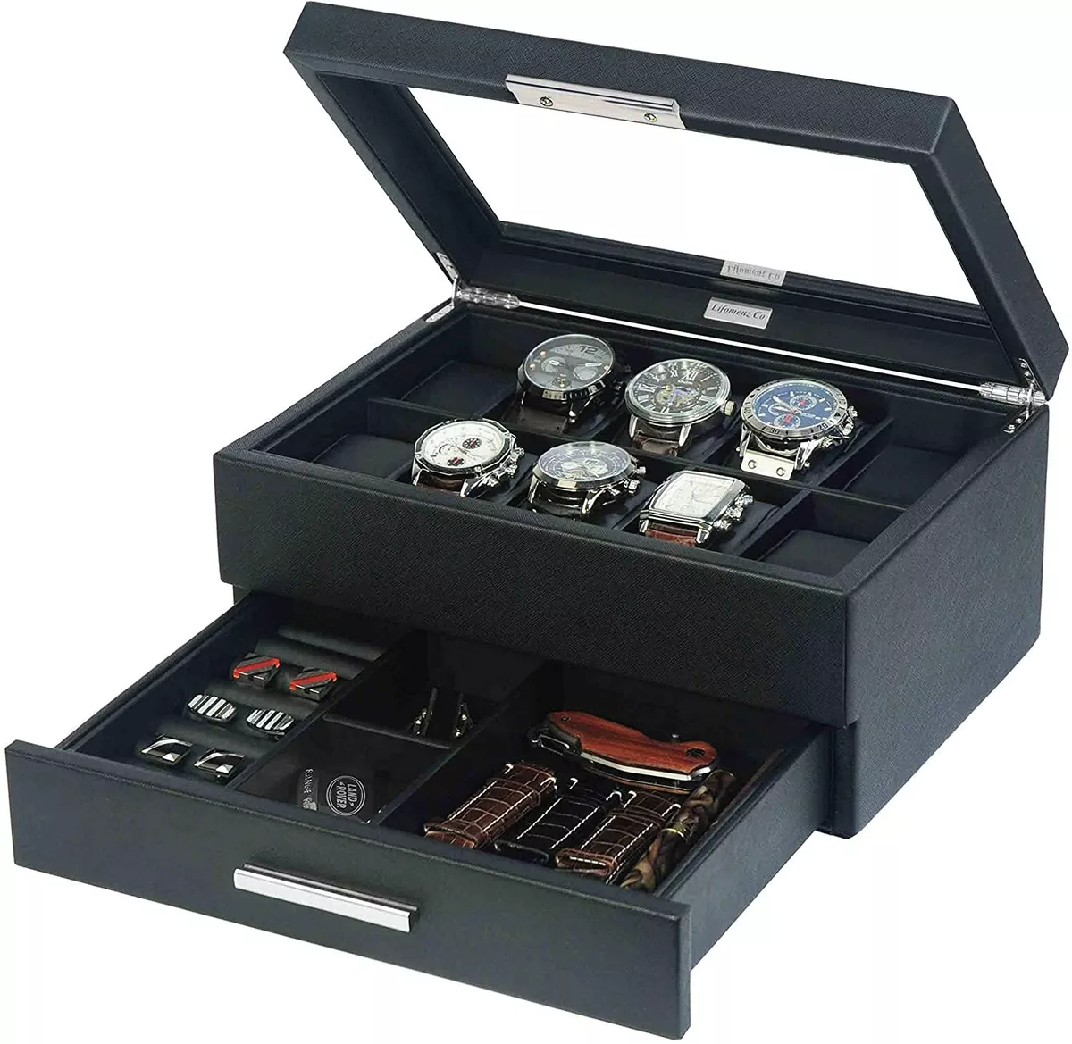 Mens watch shop box with drawer