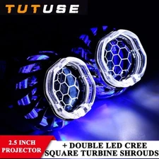 2.5'' Honeycomb Bi xenon HID Projector Lens Square LED Angel Eyes Retrofit H1 H7