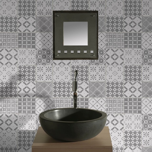 Contour Porches Grey White Tile Mosaic Kitchen Bathroom Wallpaper