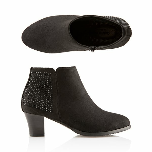 Women's Cushion Walk Diamante Trim Heeled Black Ankle BOOTS UK 7 for