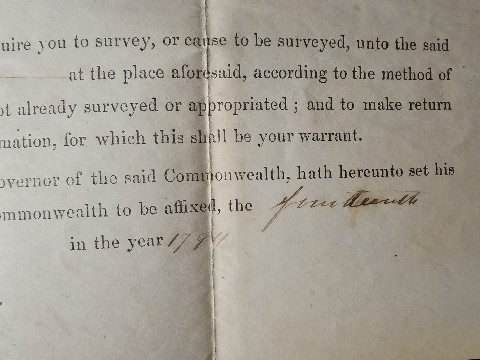 1854 Copy of 1794 Commonwealth Pennsylvania Land Warrant Huntingdon