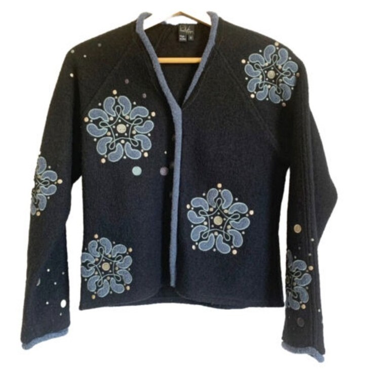 CoVelo Flower Jacket Womens Large Wool ArttoWear Black eBay