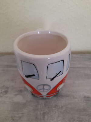 ein Becher Tasse (Mug) Camper Bus, Farbe: orange, ca. 13x10cm, aus Steingut