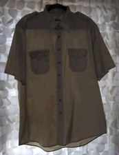 Vintage Woolrich Safari Camp Button Up Shirt Mens XL Beige Short Sleeve USA Made