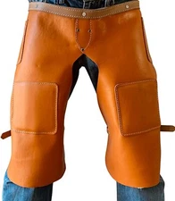 Leather Chaps, Apron, Orange Color for Work, Sports, Horse/Bike Gear, Saddle