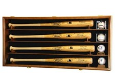 4 Baseball Bat Display Case Walnut Wall Horizontal Ball Frame Cabinet Shadow Box