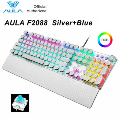 Blue Switch Gaming Keyboard Silver Clicky Optical Switches RGB Mechanical Wired