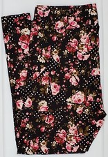 OS LuLaRoe One Size Leggings Roses White Polka Dots on Black NWT P17