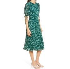 Reformation 4 Green White Floral Oakley Midi Dress