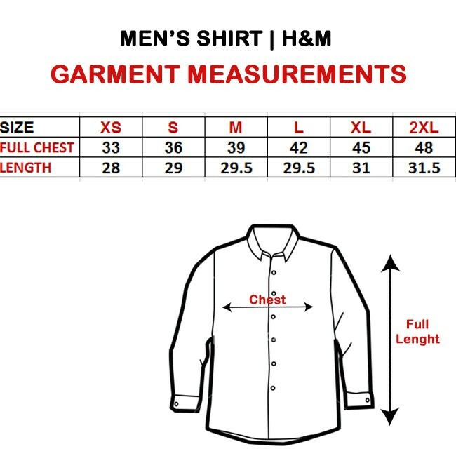 h&m dress shirt size chart Sizing