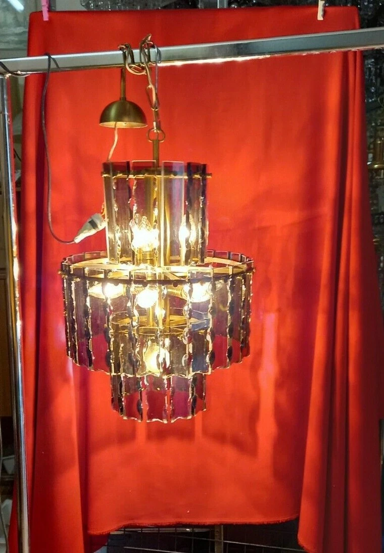 Vintage Chandelier Fontana Arte Smoked Glass '70 Ø55cm