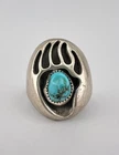 Vtg Navajo Sterling Silver Kingman Turquoise Bear Paw Dome Men's Ring 16.9g