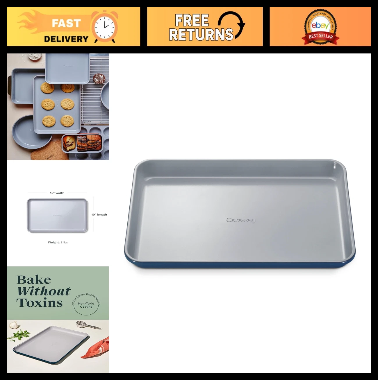 Non-Stick Ceramic Baking Sheet - PTFE & PFOA Free, 15"x10", Perfect for Baking &