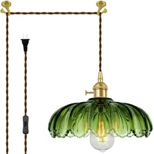Plug-in Pendant Light Fixture, Hanging Light Fixture, Glass Pendant Light, Sw...