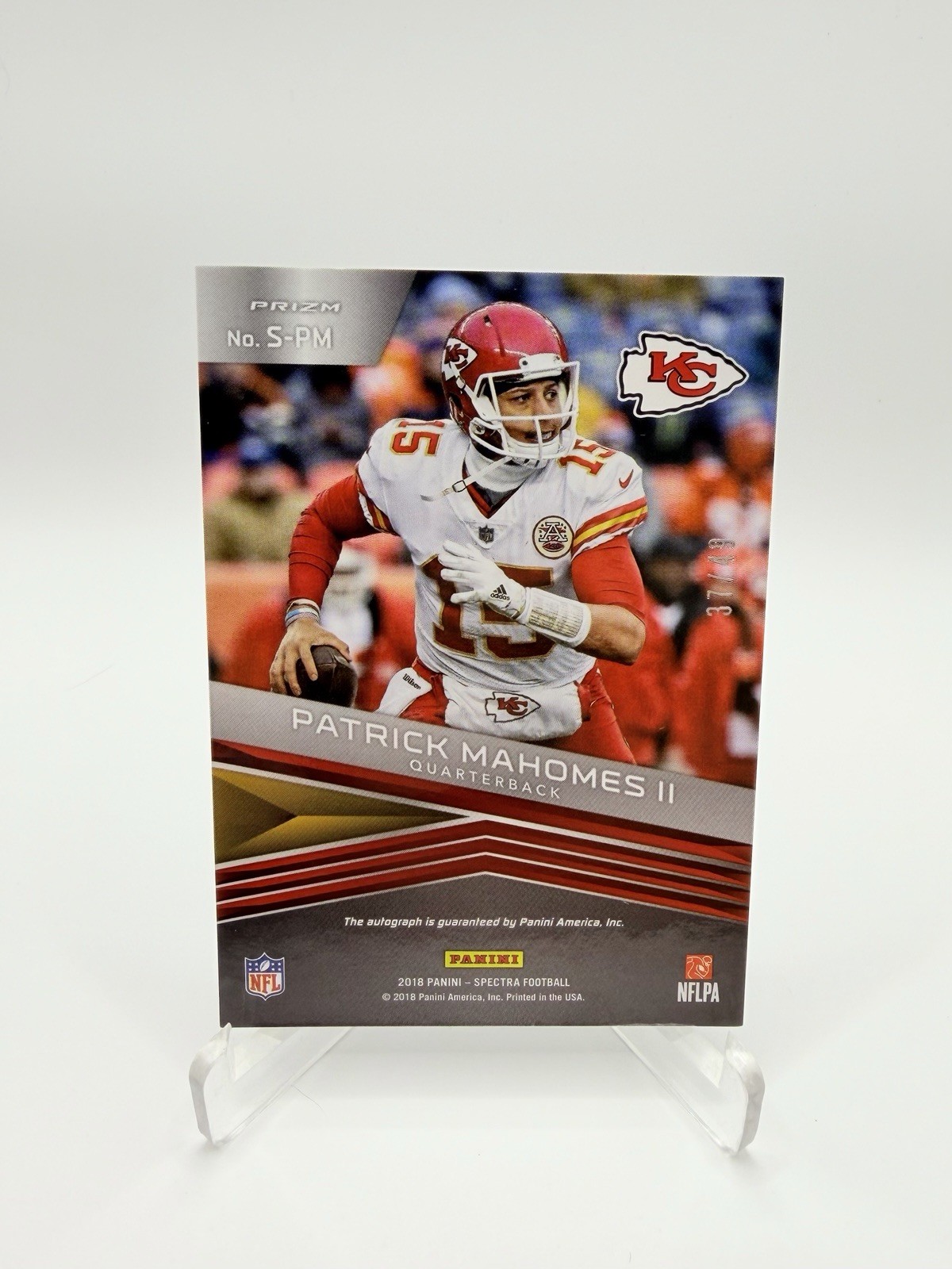 2018 Prizm Spectra Patrick Mahomes II AUTO #SPM Silver /49 On Card Auto 2nd Year view 2