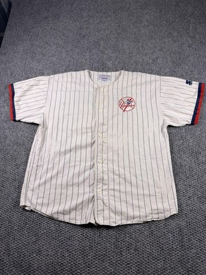 Vintage New York Yankees Jersey Mens 2XL White Pinstripe MLB Baseball Starter
