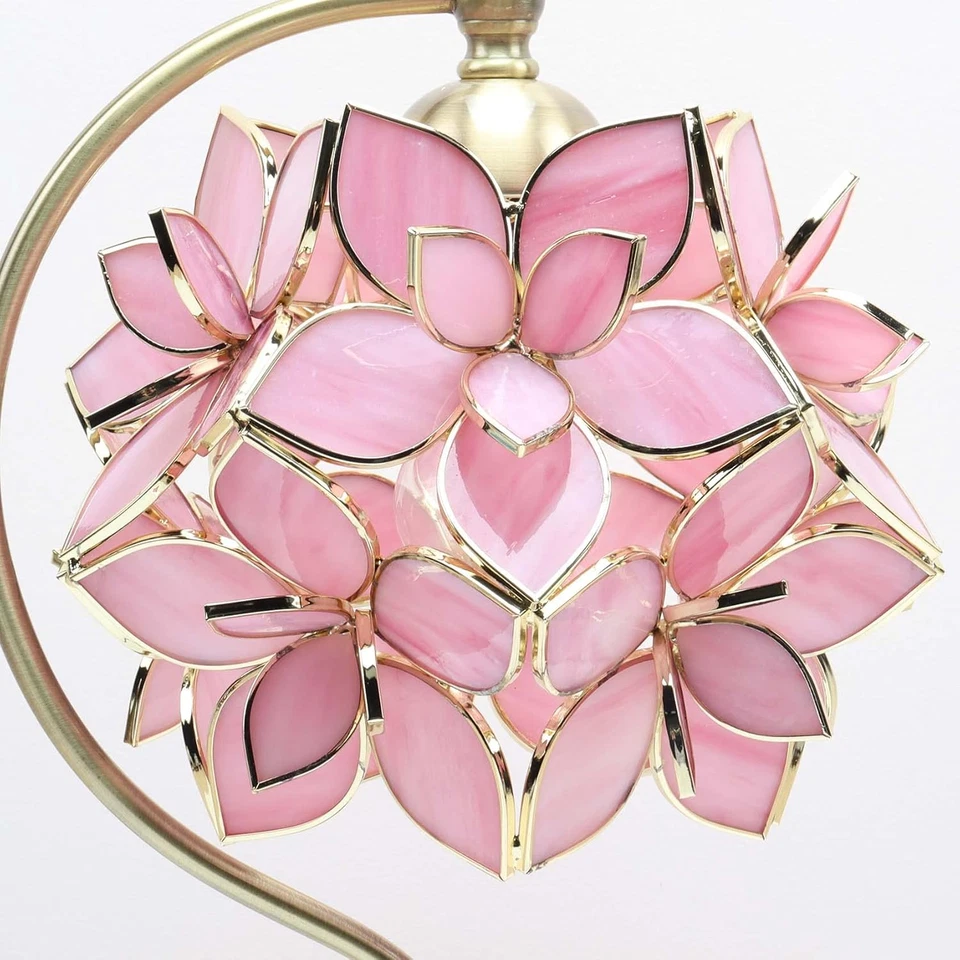 Lámpara de mesa Bieye L10833 rosa flor de lirio estilo Tiffany vitral con vintage Foto 4 de 4