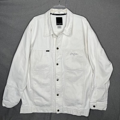 Sean John Men s 2XL White Denim Jacket Brass Buttons 100% Cotton Made in USA