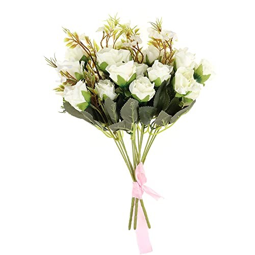 Bouquet de fleur rose blanche artificielle SRunDe de 10 têtes pour décoration