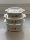 Vintage Pyrex Wildflower 3 Pc Oval Casserole Set 045 043 024 w Lids 1.5 2 3 Qt
