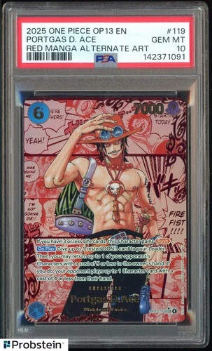 2025 One Piece OP13 EN Red Manga Alternate Art #119 Portgas D. Ace PSA 10