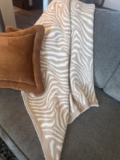 Tan and Cream throw blanket- 50x60 in soft microfiber- REVERSIBLE NEW