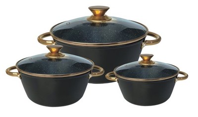 Kochtopf Kasserolle Topf Set 6-tlg Rose-Gold Glasdeckel Cheffinger CF-RGC01