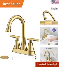 4-Inch Brushed Gold Bathroom Faucet with 360  Swivel  Pop-Up Drain