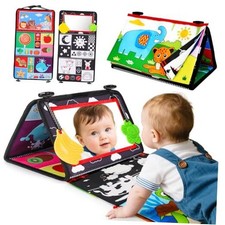 Baby Mirror Tummy Time Toys 0-6 Months with Crinkle Cloth Books Infant High