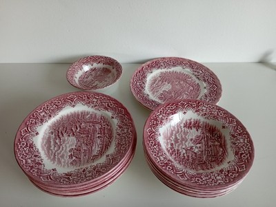 14 X Englisches Vintage Geschirr Grindley Rot Staffordshire Handmade Teller
