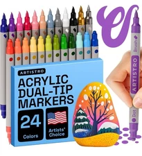 24 Acrylic Paint Markers for Fabric, Rocks, Paper, Wood, Canvas, Glass, DIY -...