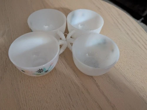 4 Vintage Federal Glass Co Atomic Flower Milk Glass Replacement Cup Rose Flower