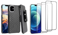 For iPhone 11 - Belt Clip Case and 3 Pack Screen Protector Swivel Holster