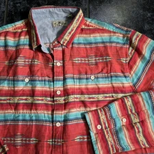 True Grit Button Down Shirt 2XL South West Aztec Print  Long Sleeve Multicolor