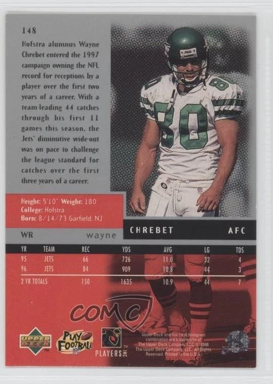 1998 Upper Deck Black Diamond Triple Diamond Wayne Chrebet #148 - Image 2 of 2