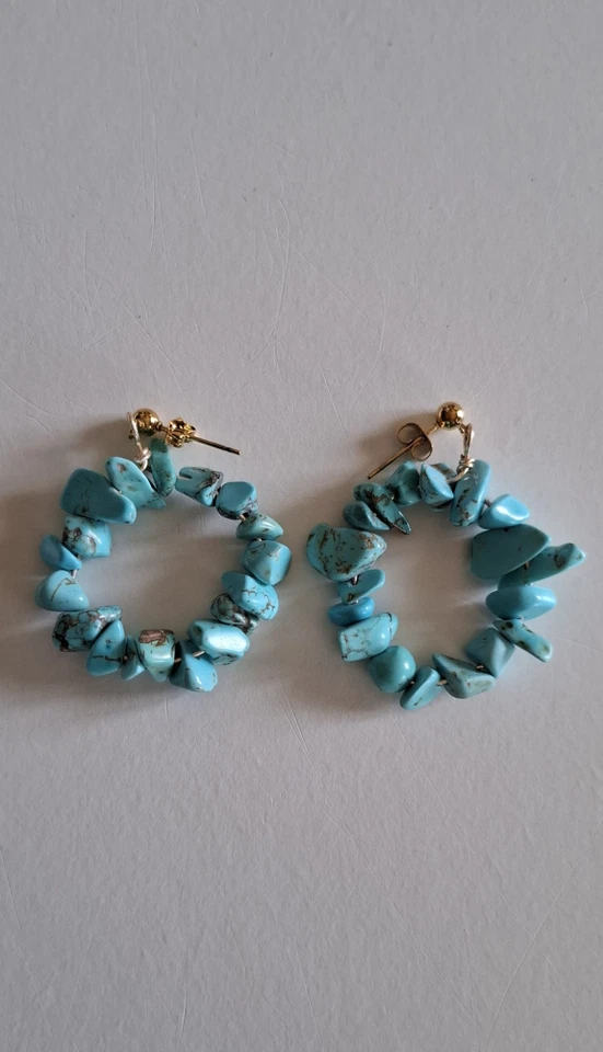 Lot de 3 paires de boucles d'oreilles perles couleur turquoise - Photo 2/4