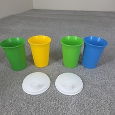 Vintage TUPPERWARE 109 Bell Tumblers 7 Oz Kids Sippy Cups Lot of 4 with 2 Lids