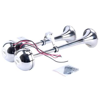 #ad 12V Marine Boat Horn 125DB Stainless Steel Dual Trumpet Horn for Truck RV $66.49