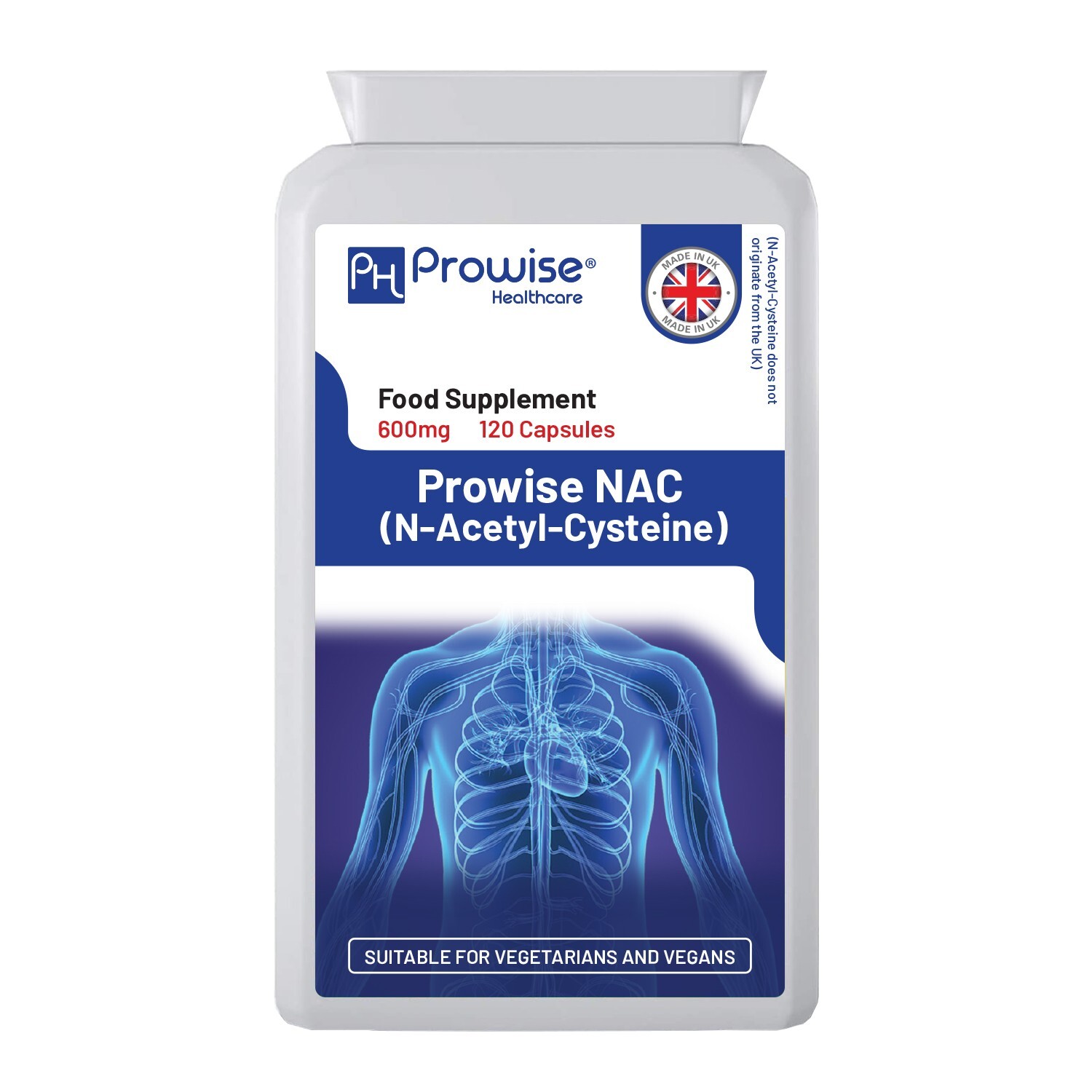 NAC N-Acetyl- Cysteine 600mg 120 Capsules - UK Manufactured | by Prowise