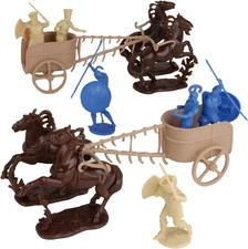 Trojan War Greek Vs Trojan Chariot Playset: 12 BLUE TAN 1:30 Plastic Figures