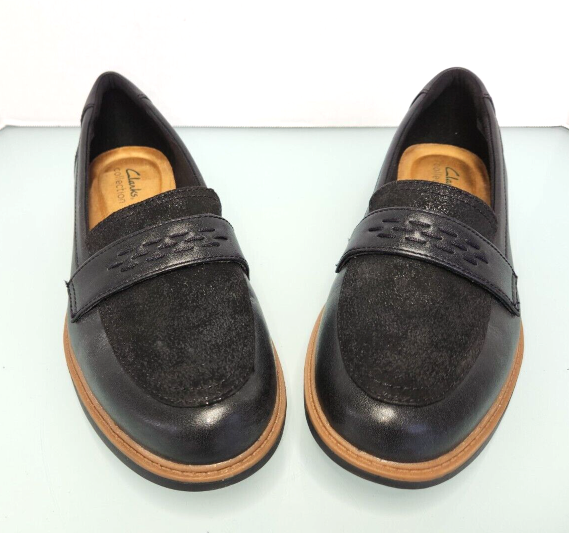 Clarks Collection penny loafers black leather slip on  display picture 1