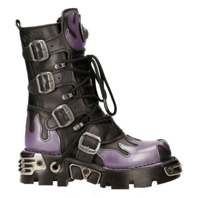 NEW ROCK M-591-S5 PURPLE FLAME PUNK BOOTS Black Leather Gothic Heavy Biker