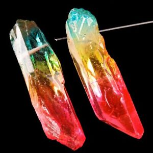8Pcs Rainbow Titanium Crystal Agate Druzy Quartz Geode Pendant Bead A-432DP 