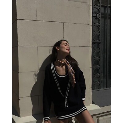 Alo Yoga Tennis Club Sweater Knit Dress Black/Ivory XS | eBay