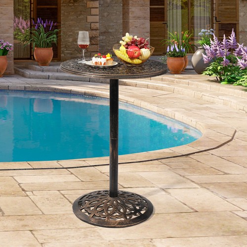 Outdoor Bistro Pub Table Round Patio Bar Height Cocktail Cast Aluminum Table - Picture 9 of 10