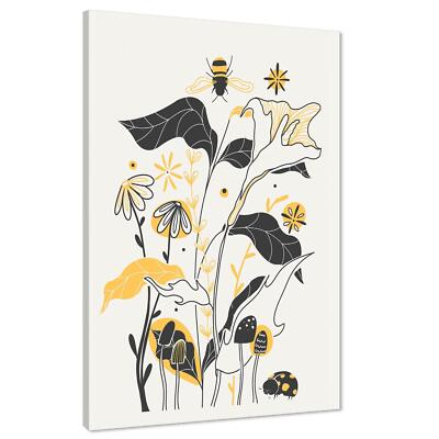 Gelb Schwarz Blume Zeichnung Floral Leinwand Wandbild Kunstdruck