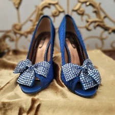 Poetic License Royal Blue with Sarkly Bow High Heels Size 36.5 US 6