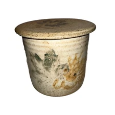 Studio Art Pottery Butter Bell Crock Keeper Maple Leaves Artist Signed Rey